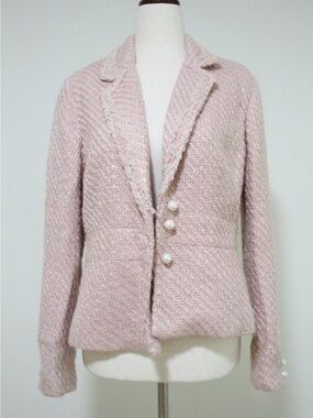 Vintage Blush Pink Tweed Pearl-Button Blazer